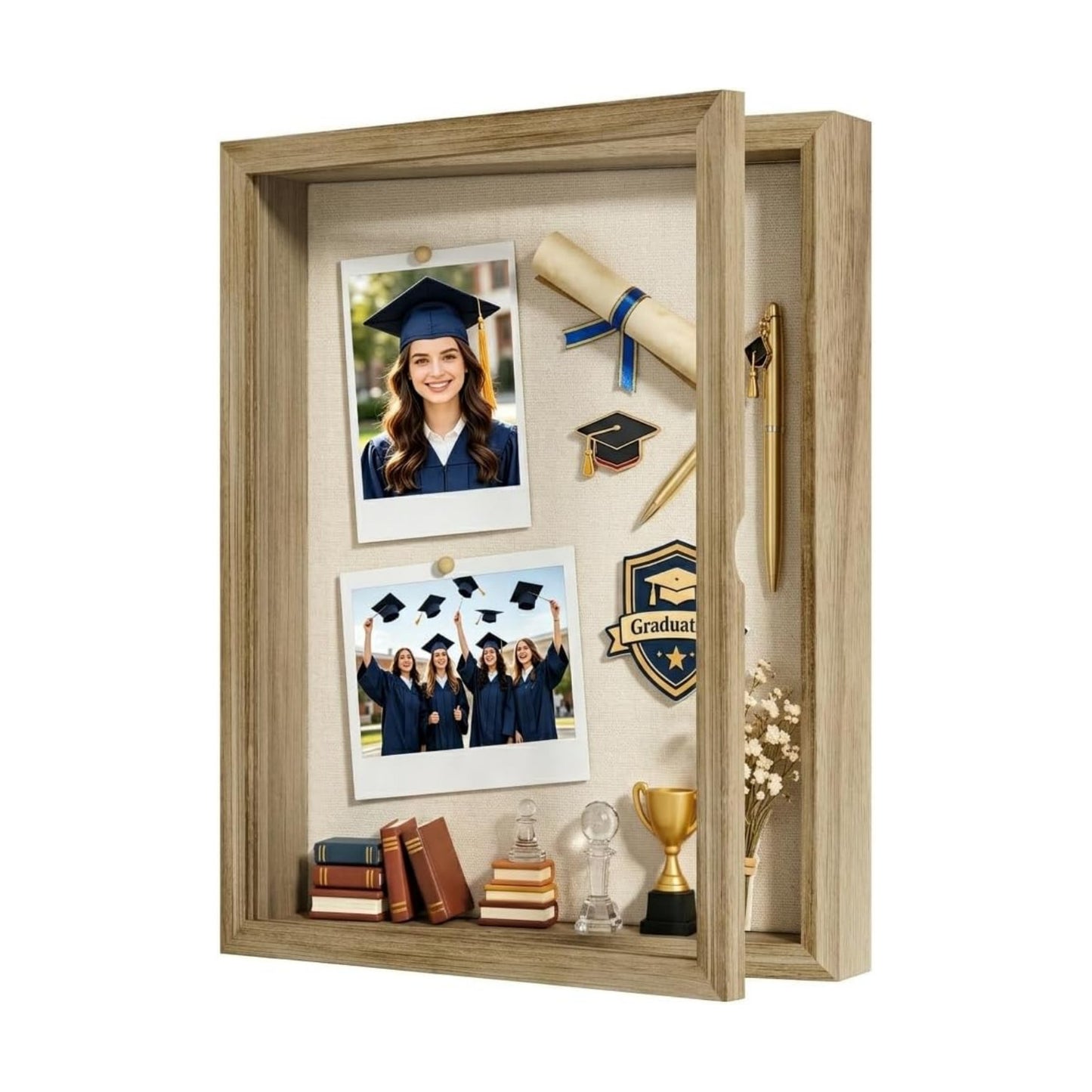 Love-KANKEI Deep Large Shadow Box 13x16.5,Solid Wood Frame,Carbonized Black | Front-Opening Glass Magnetic Door,Linen
