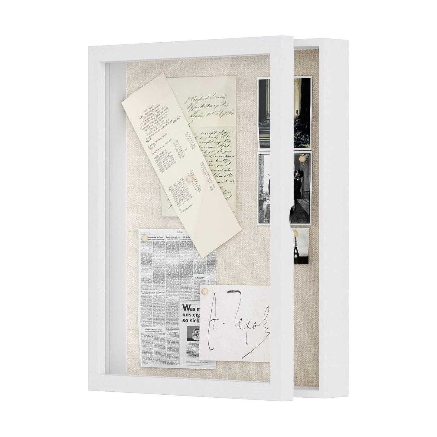 Love-KANKEI Deep Large Shadow Box 13x16.5,Solid Wood Frame,Memory Box,White | Front-Opening Glass Magnetic Door,Linen