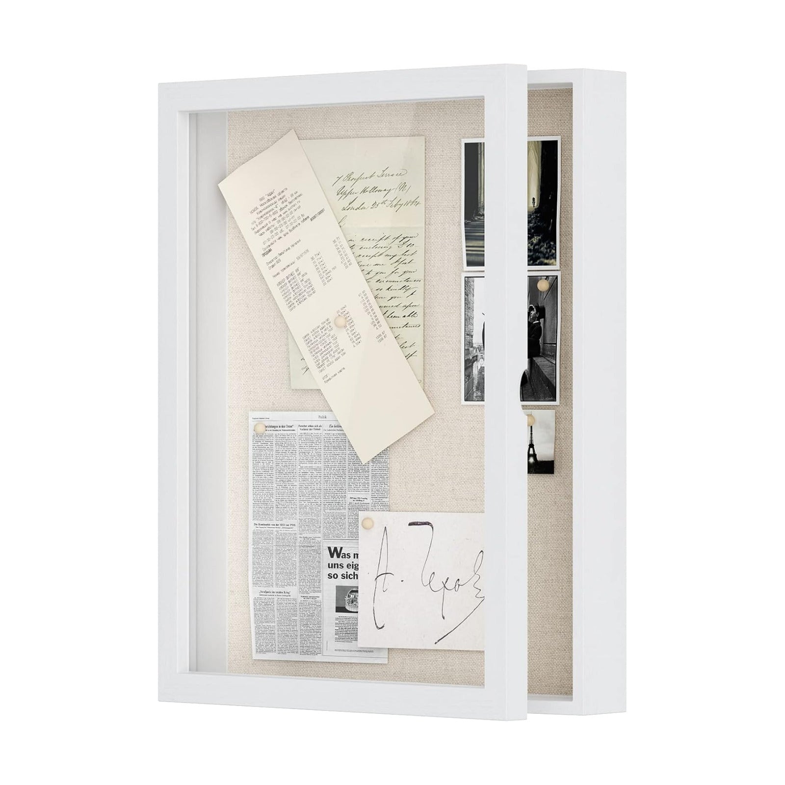 Love-KANKEI Deep Large Shadow Box 13x16.5,Solid Wood Frame,Memory Box,White | Front-Opening Glass Magnetic Door,Linen
