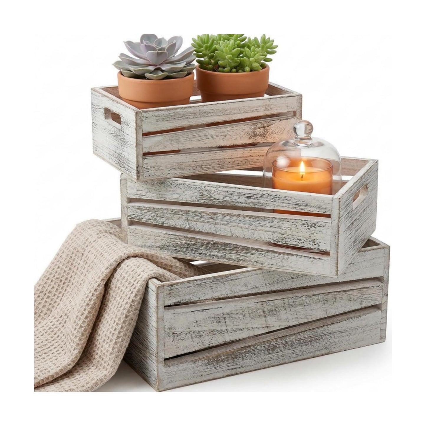Rustic Nesting Container Bin / White / Set of 3