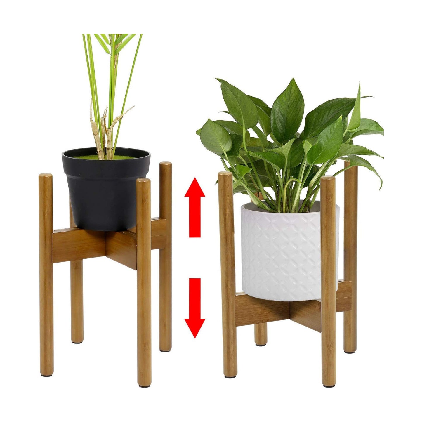 Taylor & Brown Adjustable Plant Pot Stand, 22-28.5cm Bamboo Wood Tall Plant Holder for Indoor Outdoor Use, Modern Mid