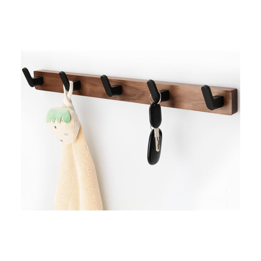 Adhesive Mounted Entryway Hooks / Coat Rack with 5 Hooks / Black / 17 Inch