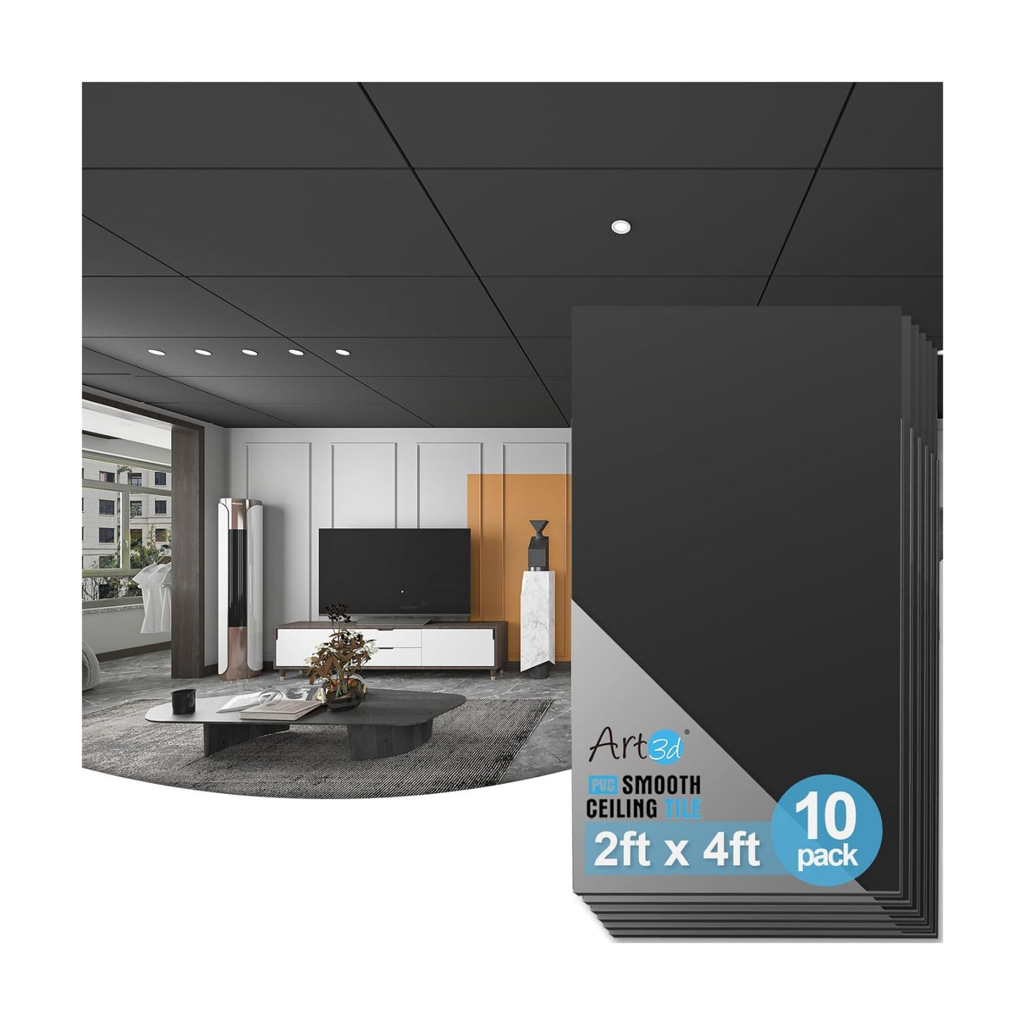 Smooth Drop Ceiling Tile x / 2 Inch / Set of 10