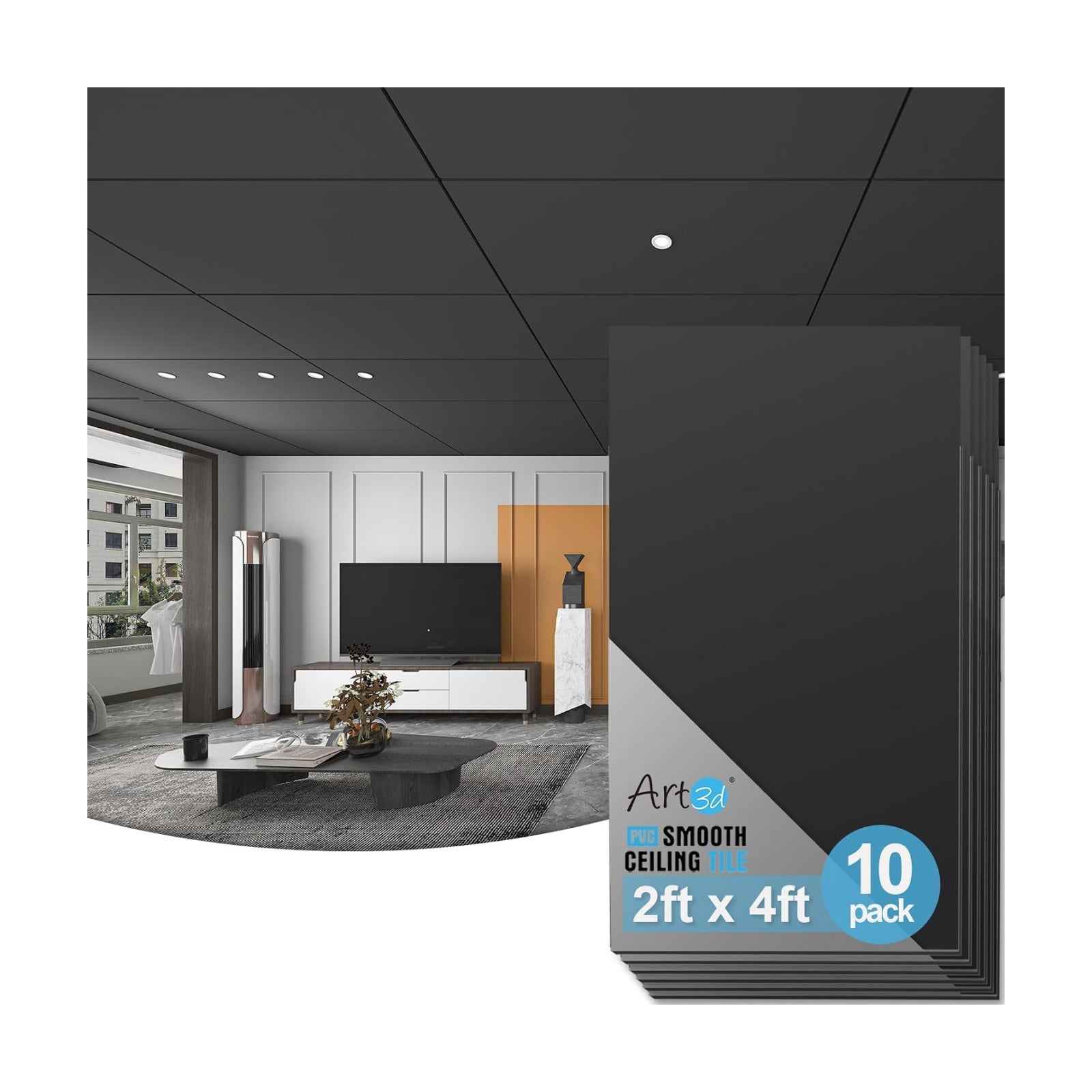 Smooth Drop Ceiling Tile x / 2 Inch / Set of 10