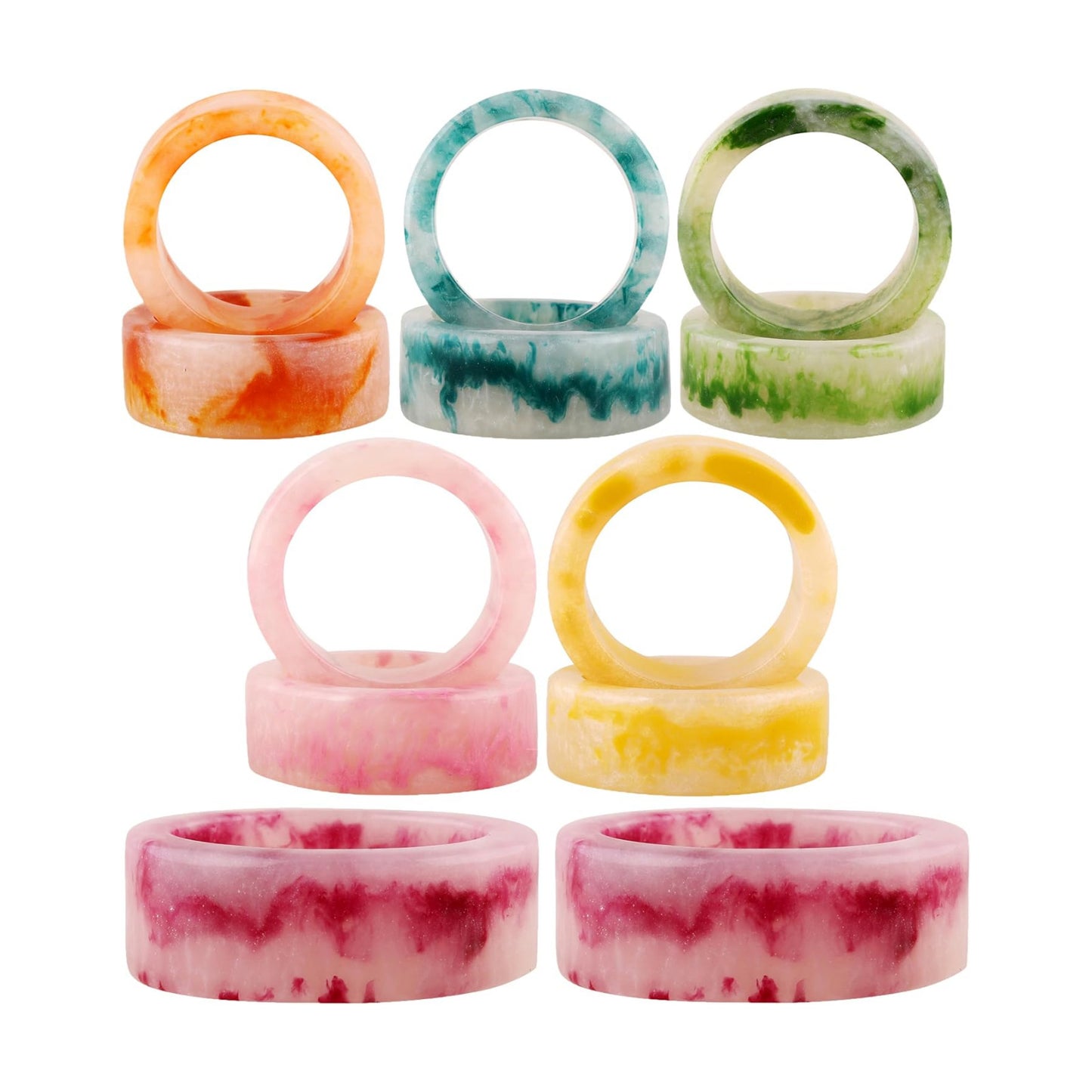 Epoxy Resin Napkin Rings, 12-Pack, Pastel, 6 Colors | Glossy finish, chip-resistant, 2x2x0.75 in each, fits standard