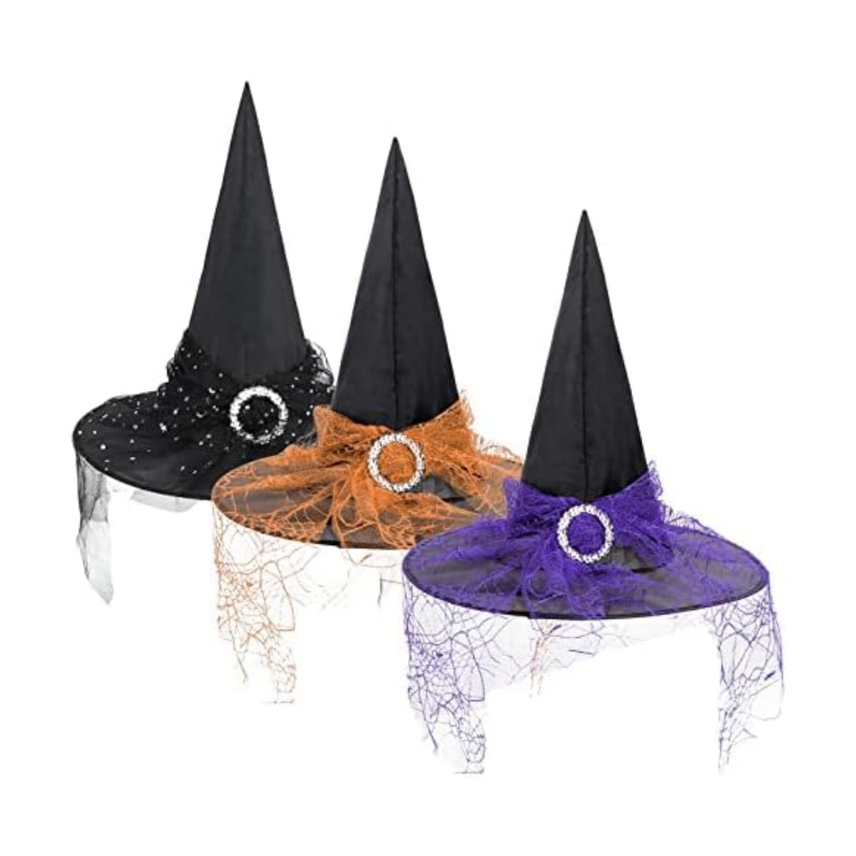 Witch Hat for Women Lace Halloween Costume Hat with Sparkling Buckle