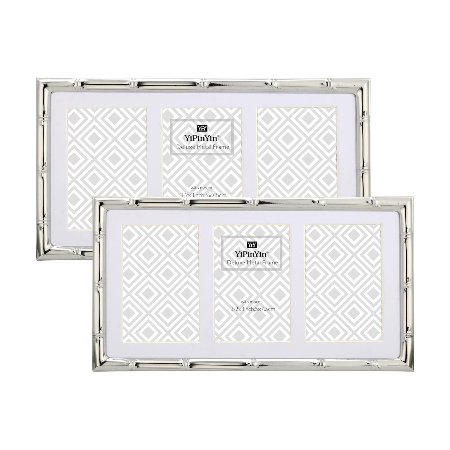 YiPinYin 3-2x3'' Silver Multi Metal Picture Frames 3 setion frame 2pack, Bamboo Detail Silver Plated Nurse Photo Frames