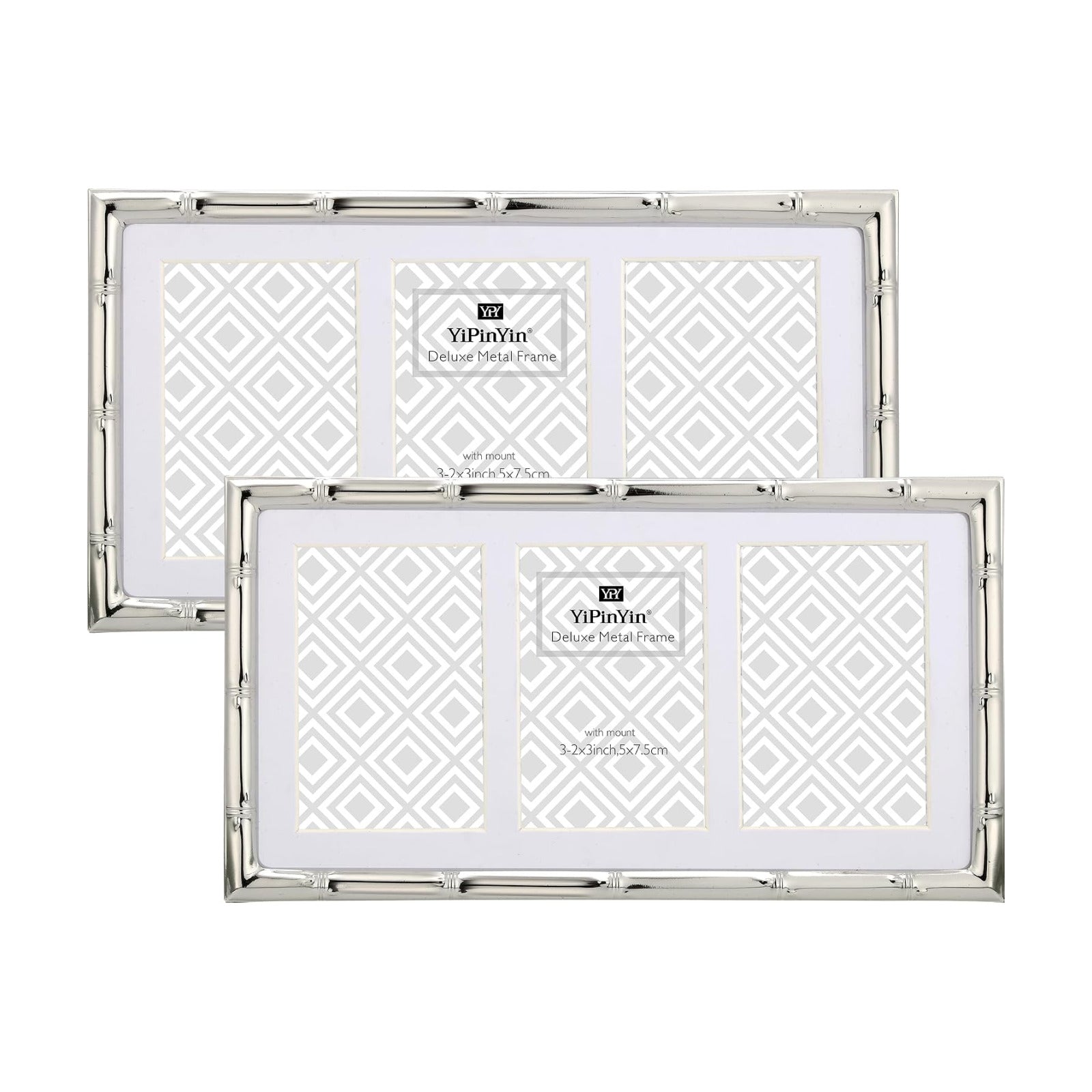 YiPinYin 3-2x3'' Silver Multi Metal Picture Frames 3 setion frame 2pack, Bamboo Detail Silver Plated Nurse Photo Frames