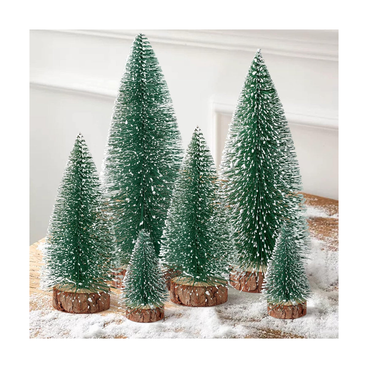 Mini Christmas Trees Christmas Decor Artificial Christmas Decorations with 4 Sizes, Christmas Tree Bottle Brush Trees Christmas Table Decorations (6pcs Green)