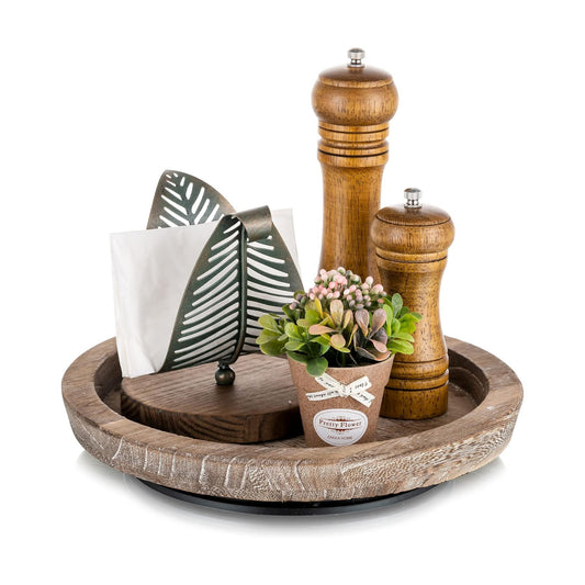 Turntable Rustic Wooden Serving Tray / Distressed & Turnable