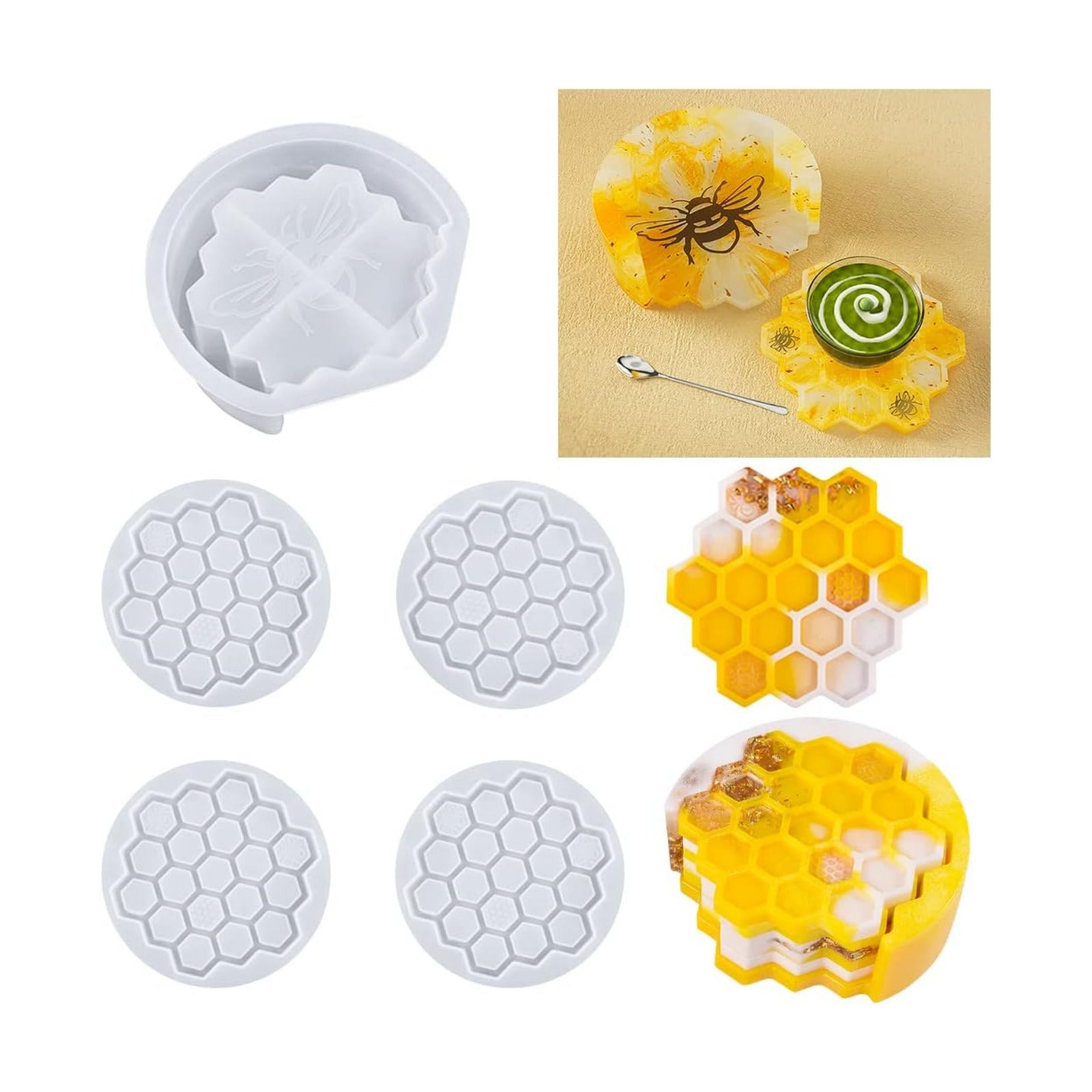 5-Piece Honeycomb Coaster UV Resin Molds / Honeycomb Coaster Mold