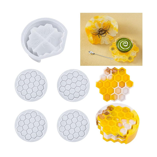 5-Piece Honeycomb Coaster UV Resin Molds / Honeycomb Coaster Mold