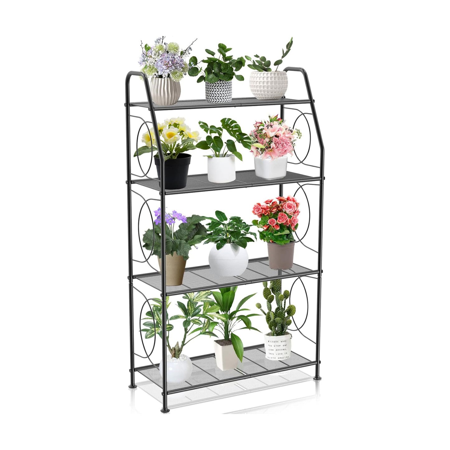 VyGrow Plant Stand, 4 Tier Plant Shelf for Indoor Outdoor, Heavy Duty Metal Tall Plant Stands Holder Rack for Living