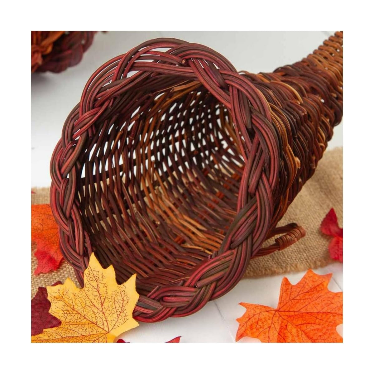 12" Wicker Cornucopia Basket – Natural Horn of Plenty Thanksgiving Décor