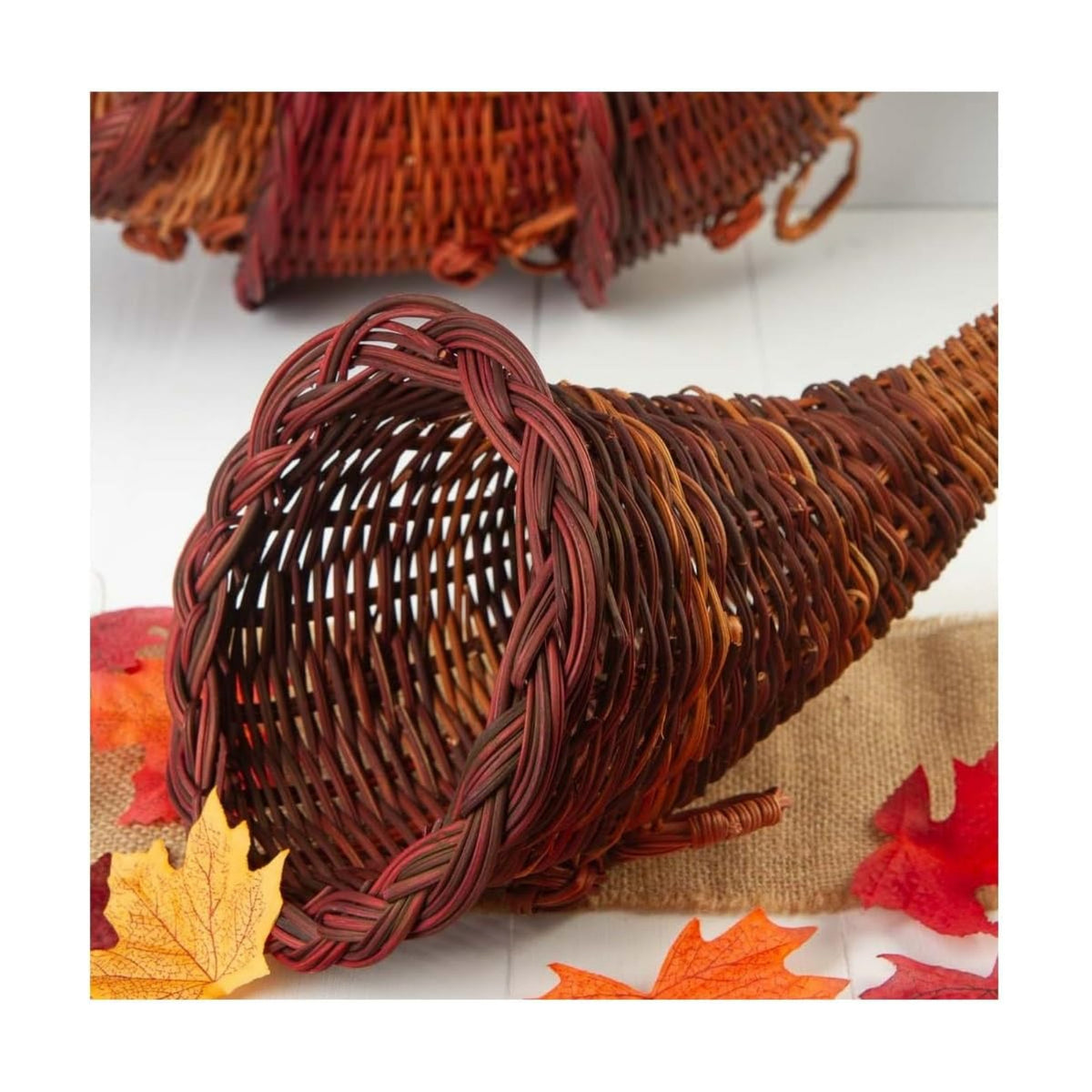 Group of 6 Thanksgiving Cornucopia Horn of Plenty Baskets - Wicker Cornucopias for Fall Decorating and Displays by Factory Direct Craft