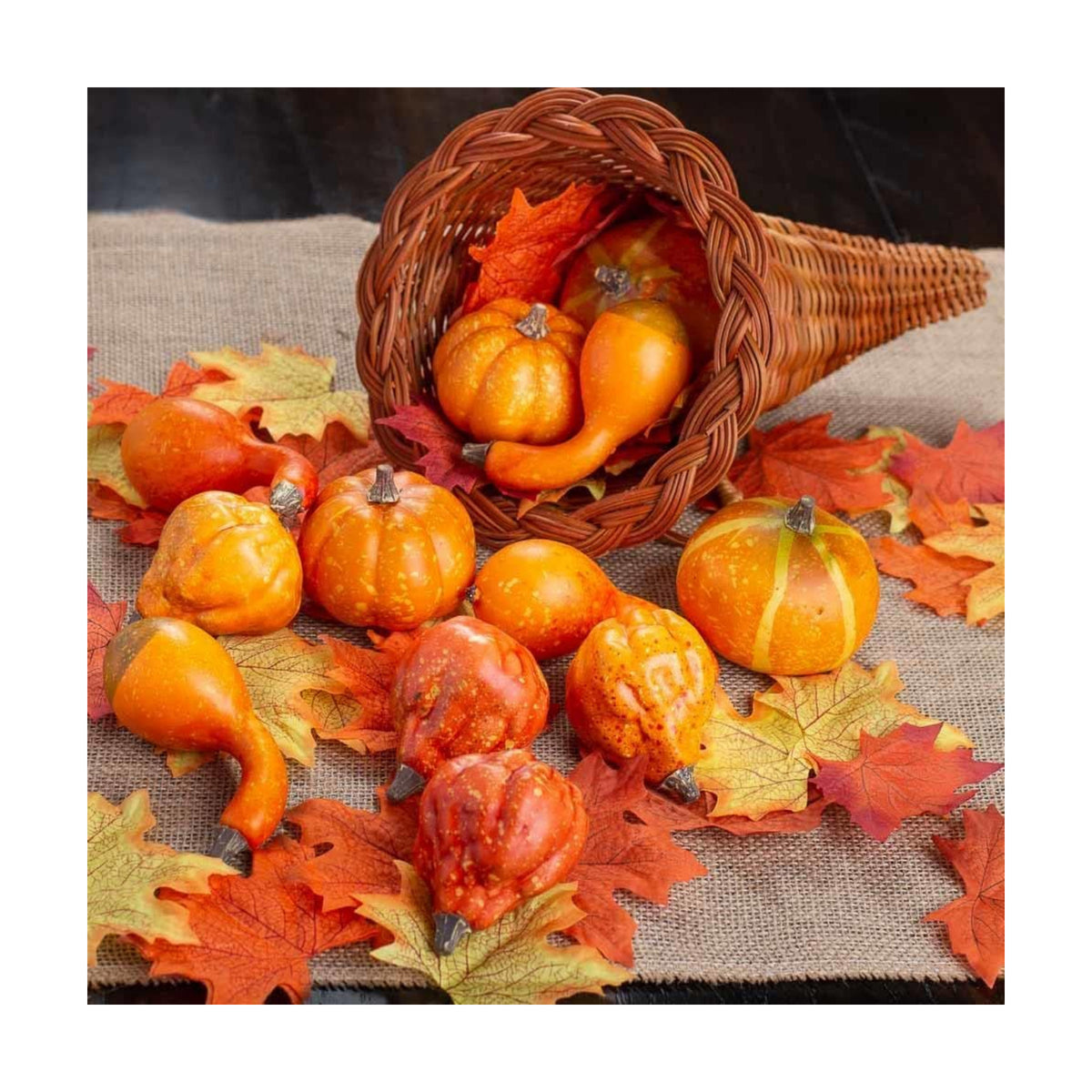 Factory Direct Craft Thanksgiving Cornucopia of Orange Artificial Pumpkins and Gourds with Leaves - Horn of Plenty for Fall Decorating and Displays