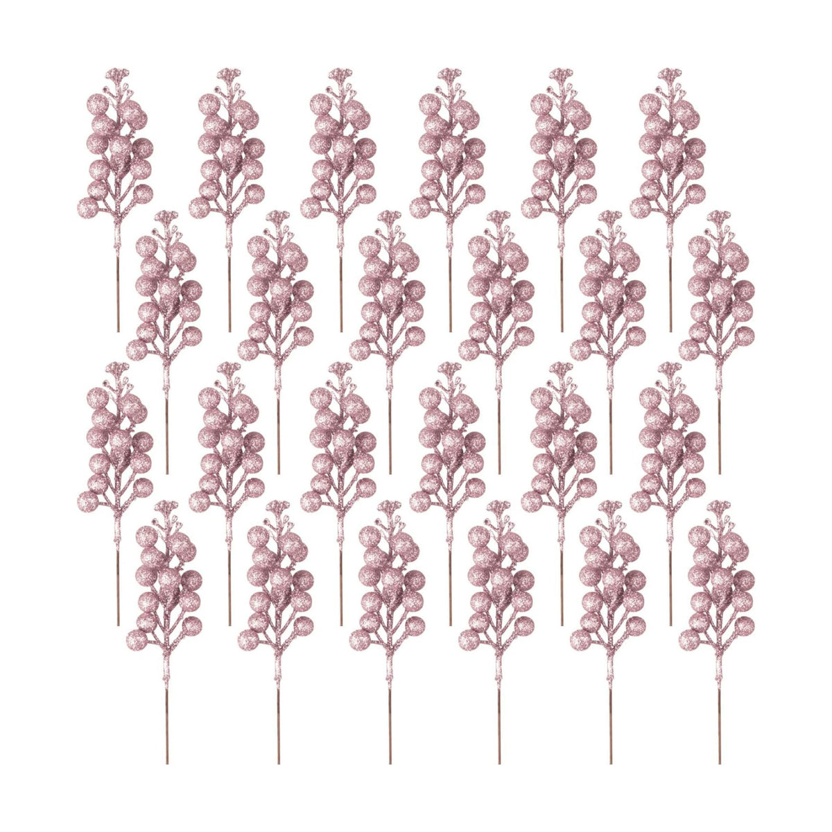 24 Pack Glitter Pink Berry Stems,7.5 Inch Christmas Sparking Red Faux Winter Berry Sprigs,Artificial Red Berries Branches for Christmas Tree Garland Wreath Crafts Season Winter Home Decor
