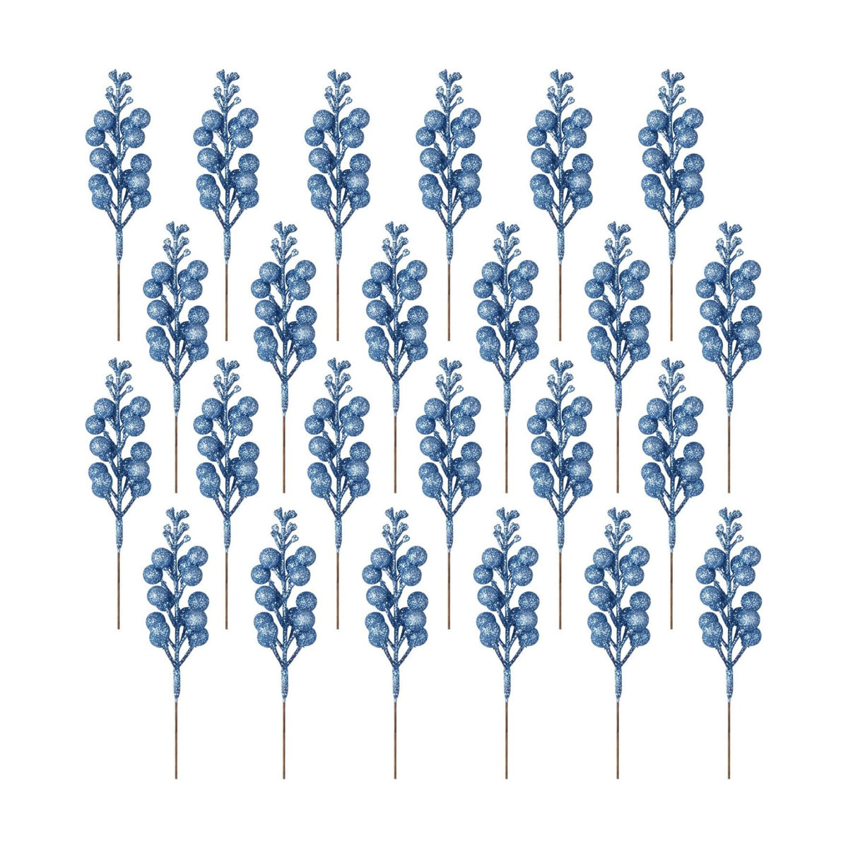24 Pack Glitter Blue Berry Stems,7.5 Inch Christmas Sparking Red Faux Winter Berry Sprigs,Artificial Red Berries Branches for Christmas Tree Garland Wreath Crafts Season Winter Home Decor