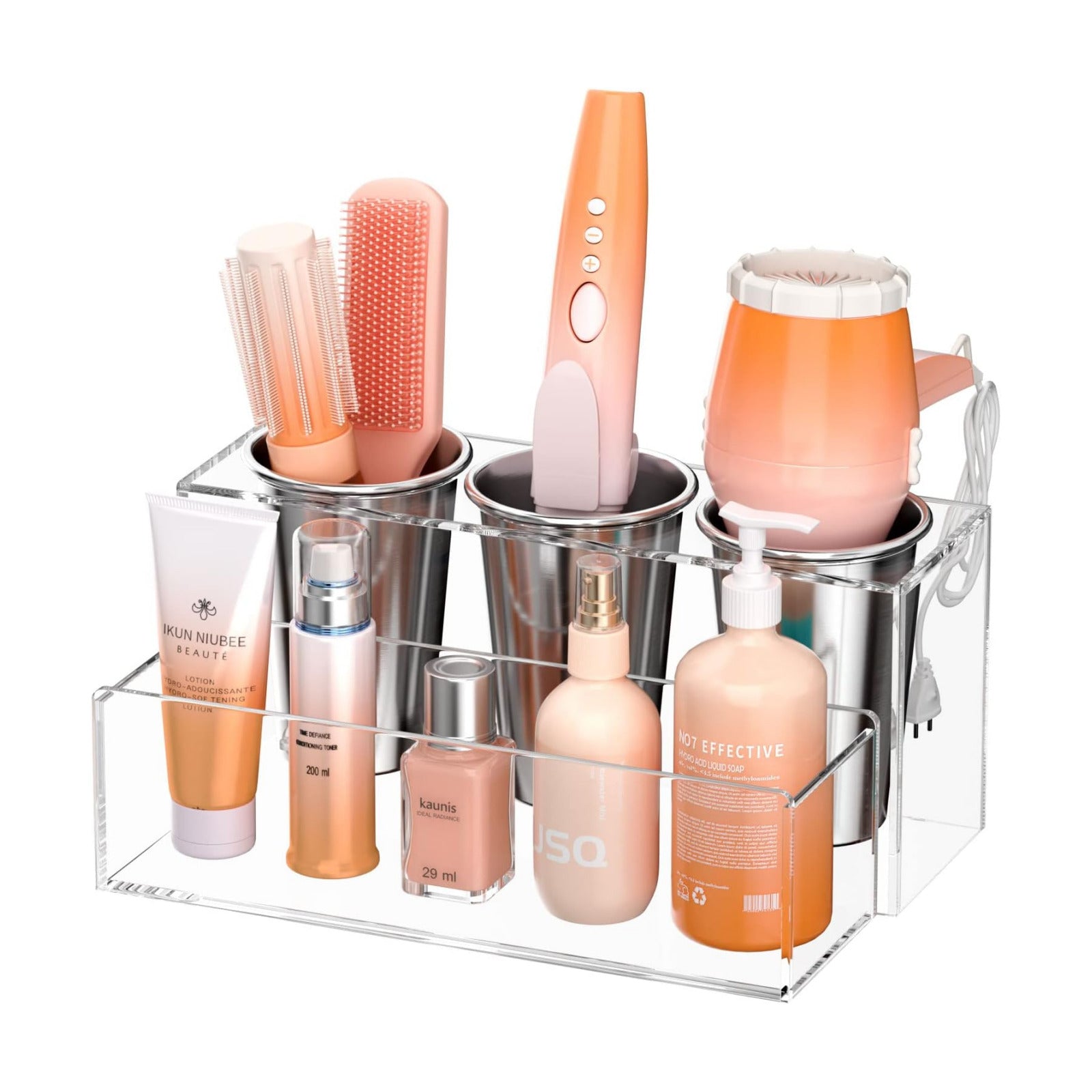 NIUBEE Acrylic Hair Tool Organizer,Hair Blow Dryer Holder with 3 Cups,Clear | Acrylic Hot Tools Organizer,Hair