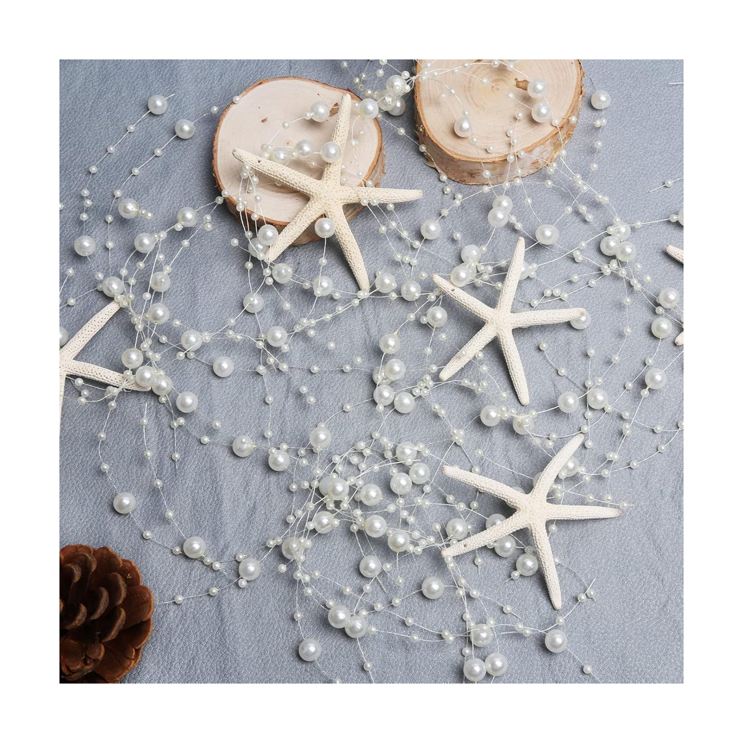 Beach Beaded Starfish Garland Christmas Decorations 2M/ White / Off White / 80 Inch / Set of 6
