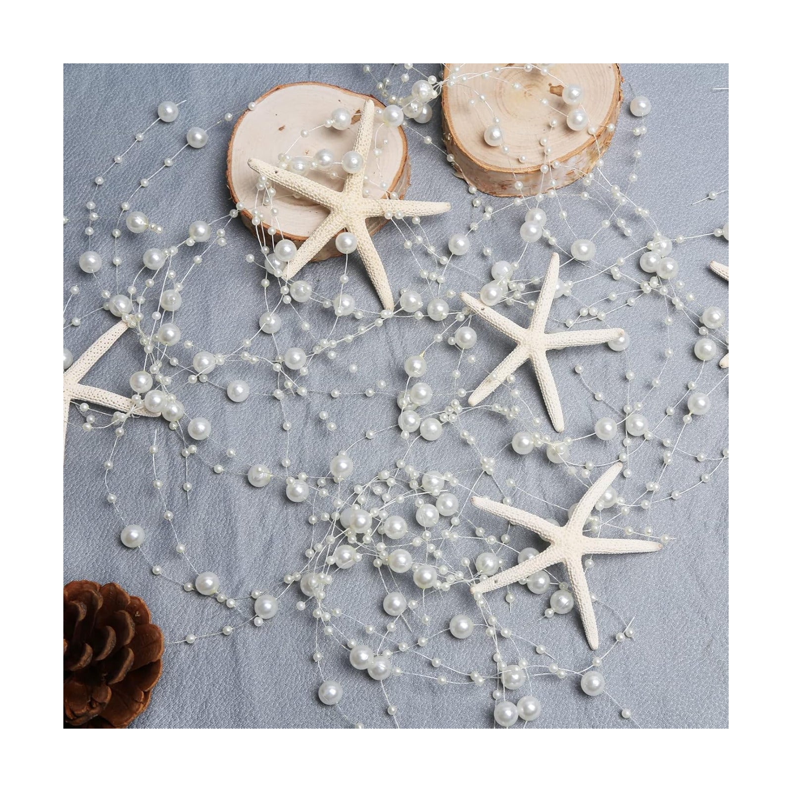 Beach Beaded Starfish Garland Christmas Decorations 2M/ White / Off White / 80 Inch / Set of 6