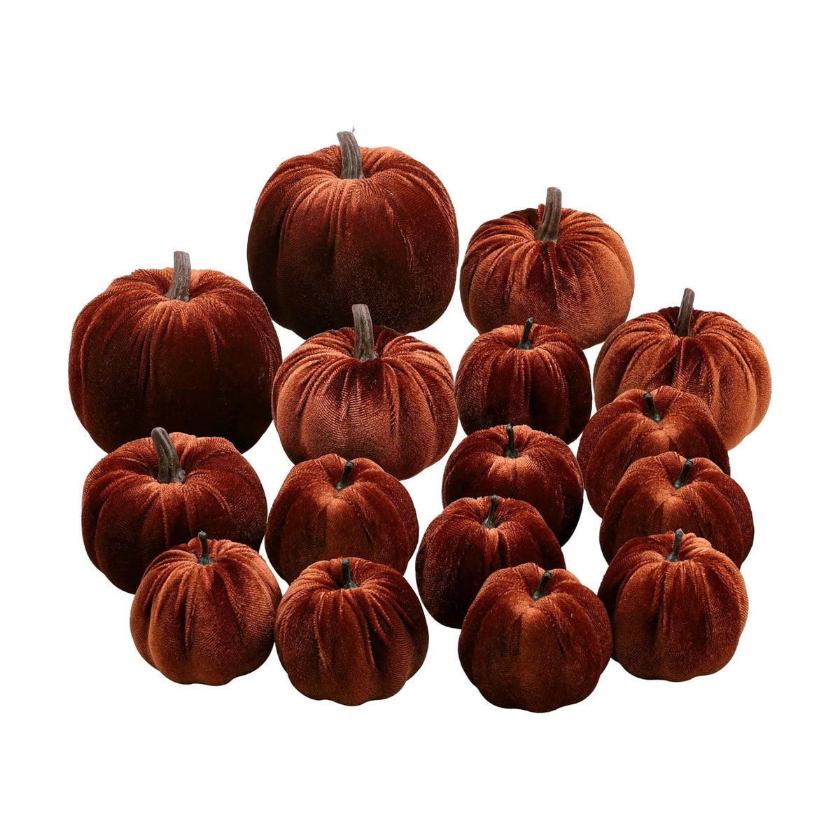 Woration 16pcs Thanksgiving Halloween Artificial Brown Velvet Pumpkins