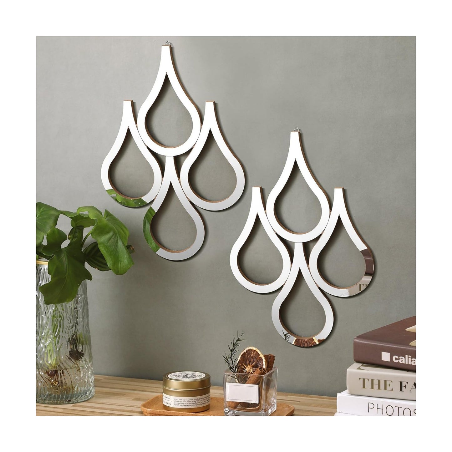 Teardrop Wall Mirror Hanging Wall Mounted Decorative Accent Mirror / Silver / Set of 2