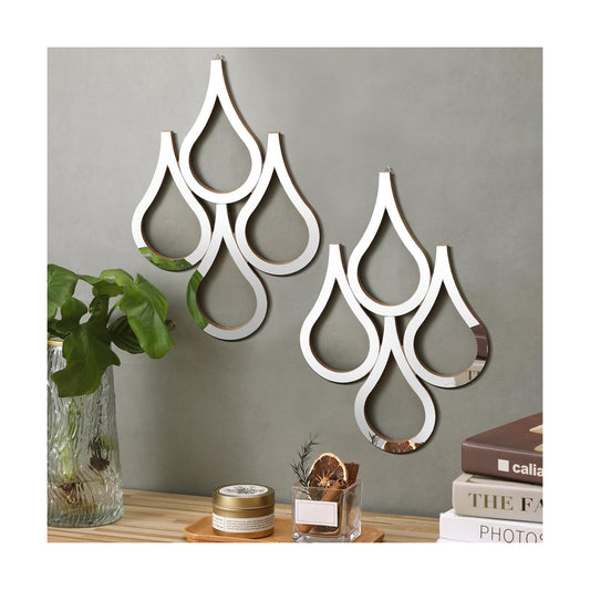 Teardrop Wall Mirror Hanging Wall Mounted Decorative Accent Mirror / Silver / Set of 2