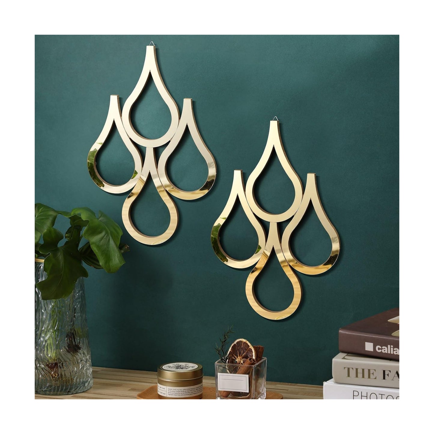 Teardrop Wall Mirror Hanging Wall Mounted Decorative Accent Mirror / Gold / Set of 2