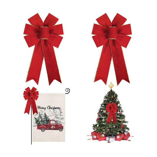 Hying 2 PCS Christmas Bows for Wreath, Velvet Chirstmas Wreath Bows Red Tree Topper Bow for Front Door Indoor Outdoor Wall Tree Topper Decoration Supplies Xmas Ornament