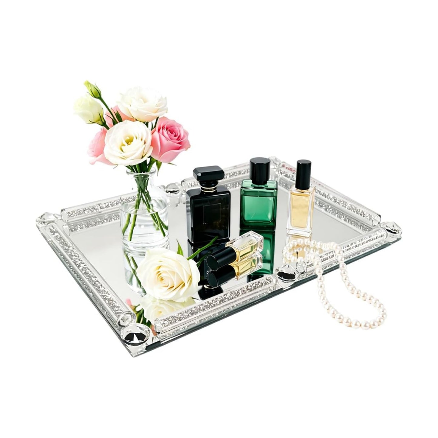 Crystal Glass Tray / Silver / 11.8 x 7.9