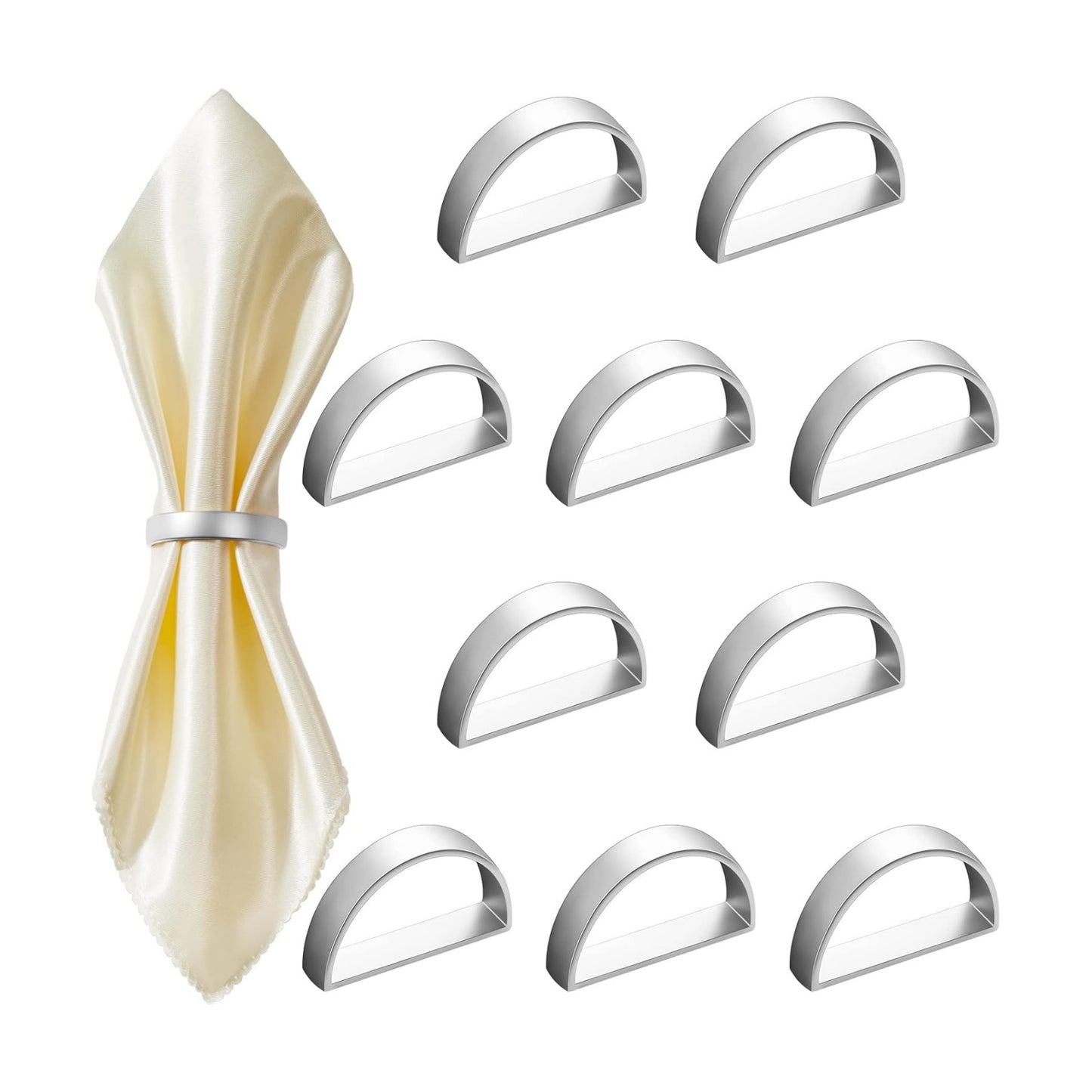 Chengu 20 Pcs Sliver Napkin Rings Stainless Steel, Matte Silver Semicircle | Semicircle Holders for Dinner Party