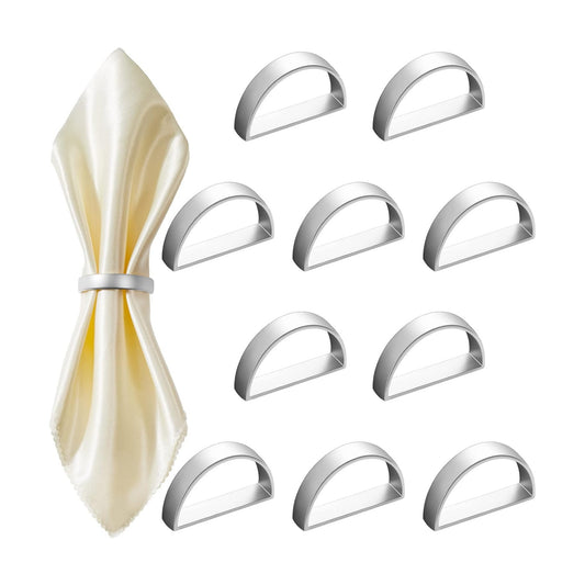 Chengu 20 Pcs Sliver Napkin Rings Stainless Steel, Matte Silver Semicircle | Semicircle Holders for Dinner Party