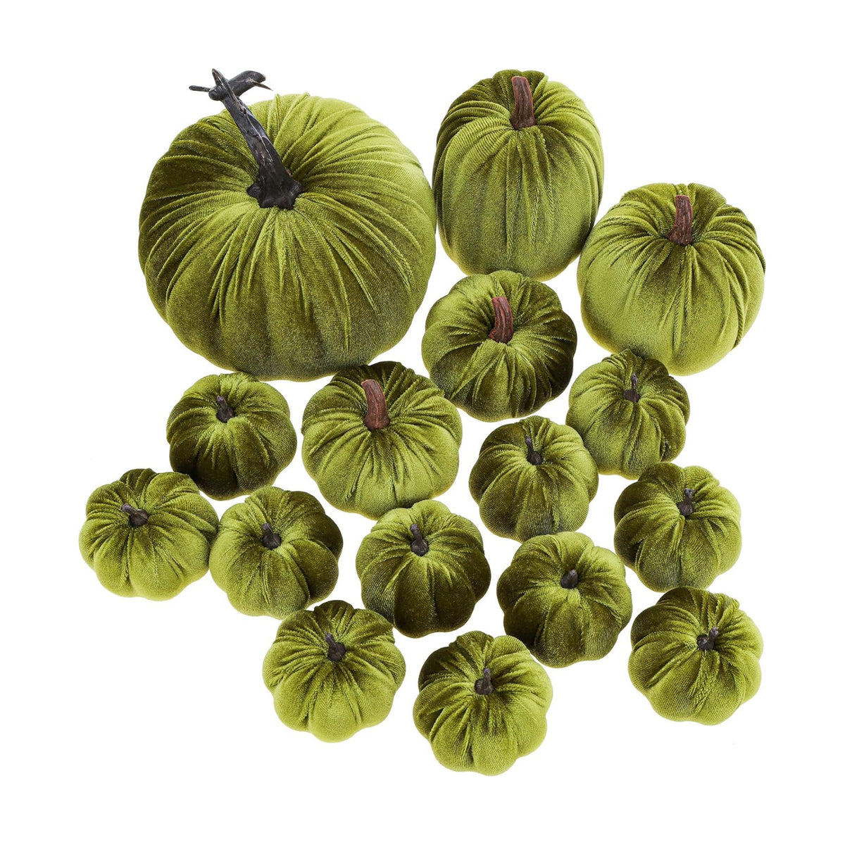 Woration 16pcs Artificial Green Velvet Pumpkins Assorted Sizes
