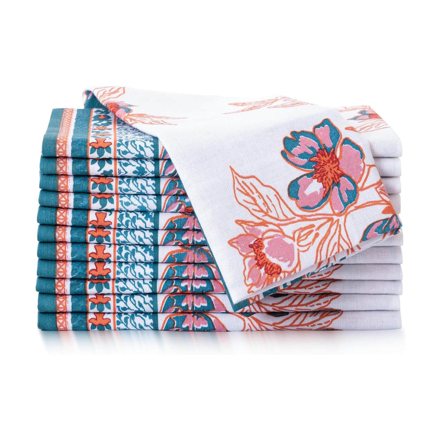 FINGERCRAFT Cloth Napkins Set of 12 Cotton Linen, 20x20 Inch, Garland | Mitered corner, washable, soft, absorbent
