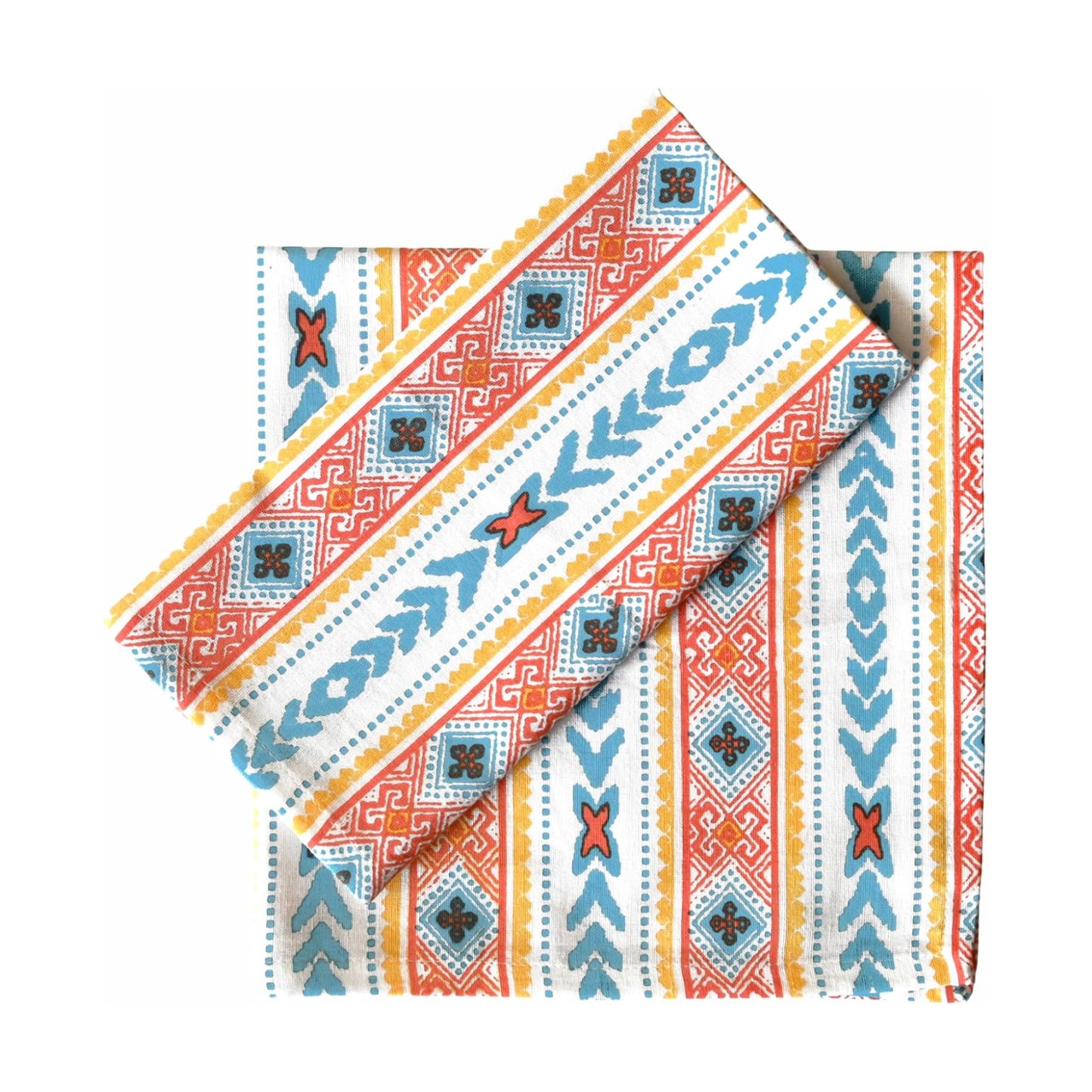 FINGERCRAFT Cloth Napkins Set of 12 Cotton Linen, 20x20 in, Tribal Spirit | Mitered corner, washable, soft, absorbent