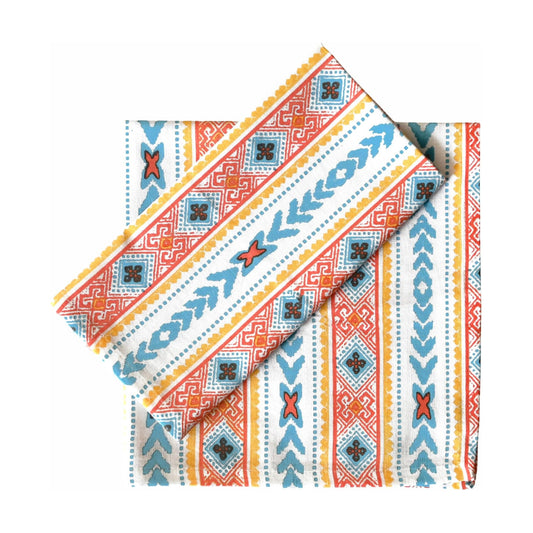 FINGERCRAFT Cloth Napkins Set of 12 Cotton Linen, 20x20 in, Tribal Spirit | Mitered corner, washable, soft, absorbent