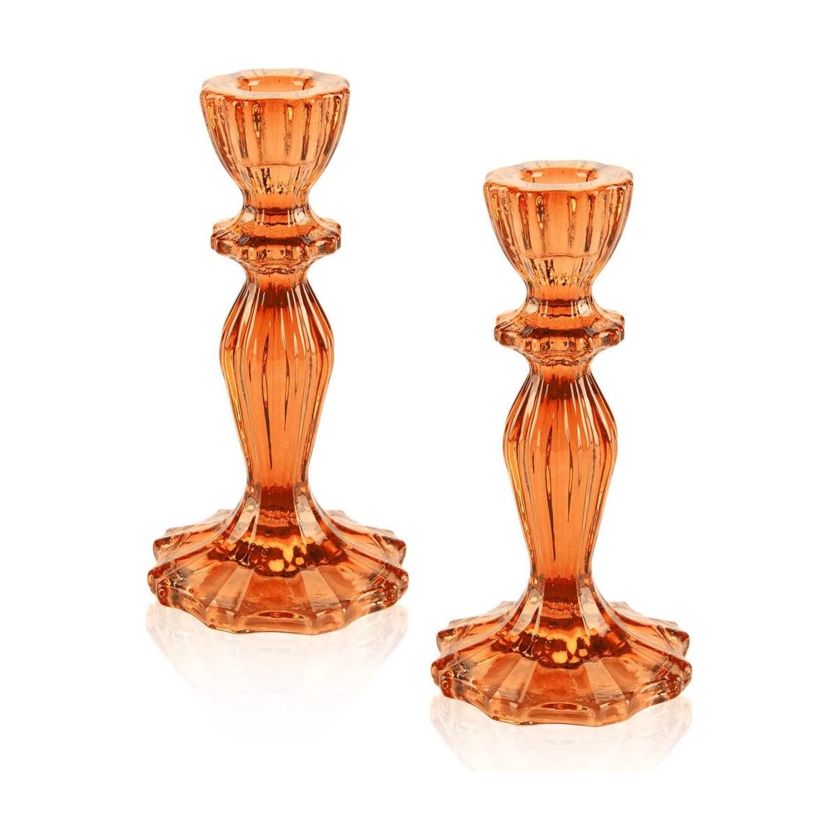 Glass Candle Holders, 2PCS Pillar Candle Holders Decorative Candlestick Holders Table Centerpieces Valentines Wedding Home Decor, Orange