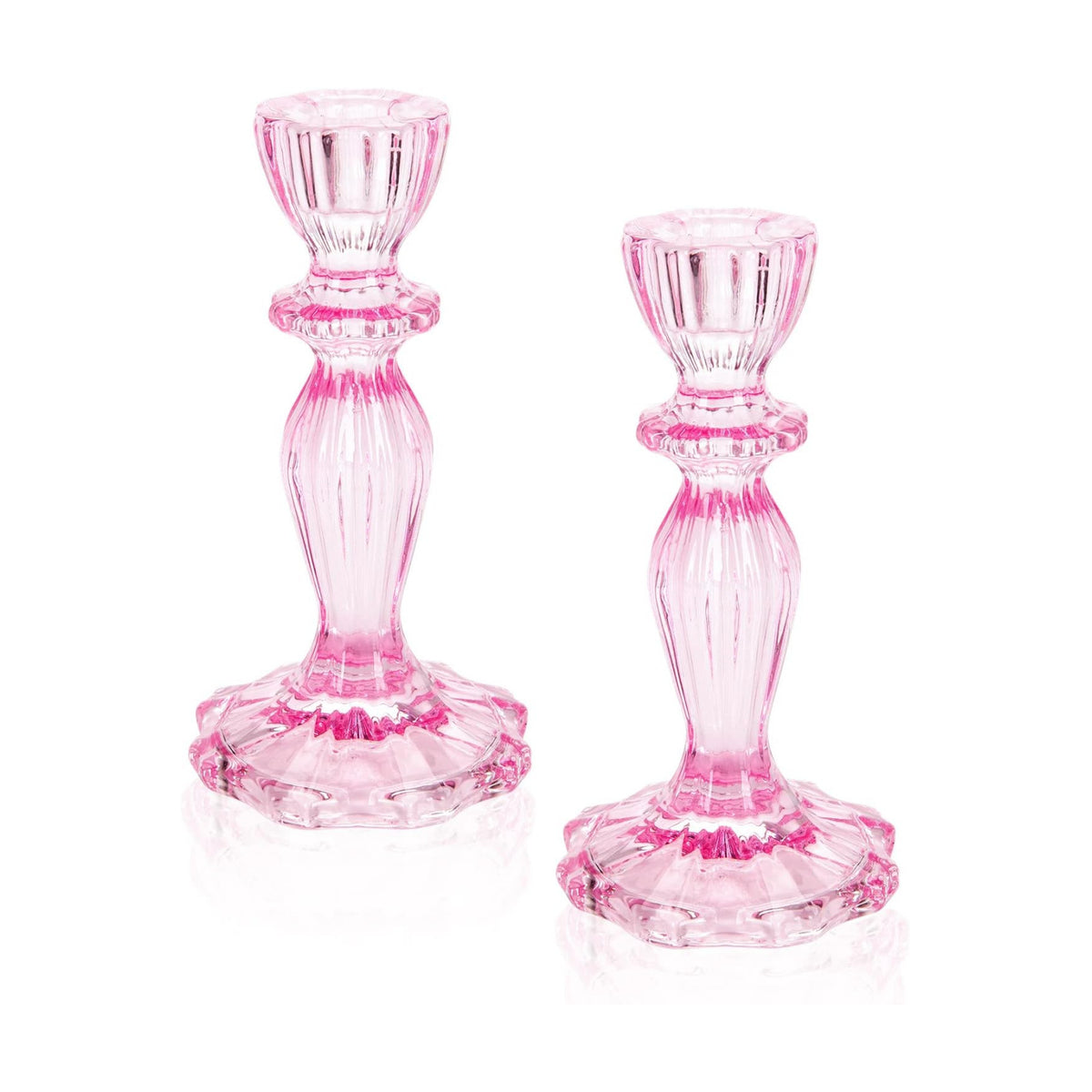 Glass Candle Holders, 2PCS Decorative Candle Stand Wide Base Candlestick Holder Table Centerpiece Decor for Wedding Festival Party Windowsill, Pink