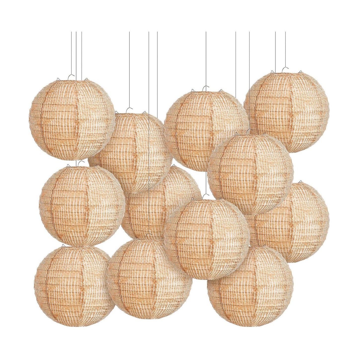 Print Burlap Paper Lanterns Round Chinese Paper Lanterns Farmhouse Boho / 8 Inch / Set of 12