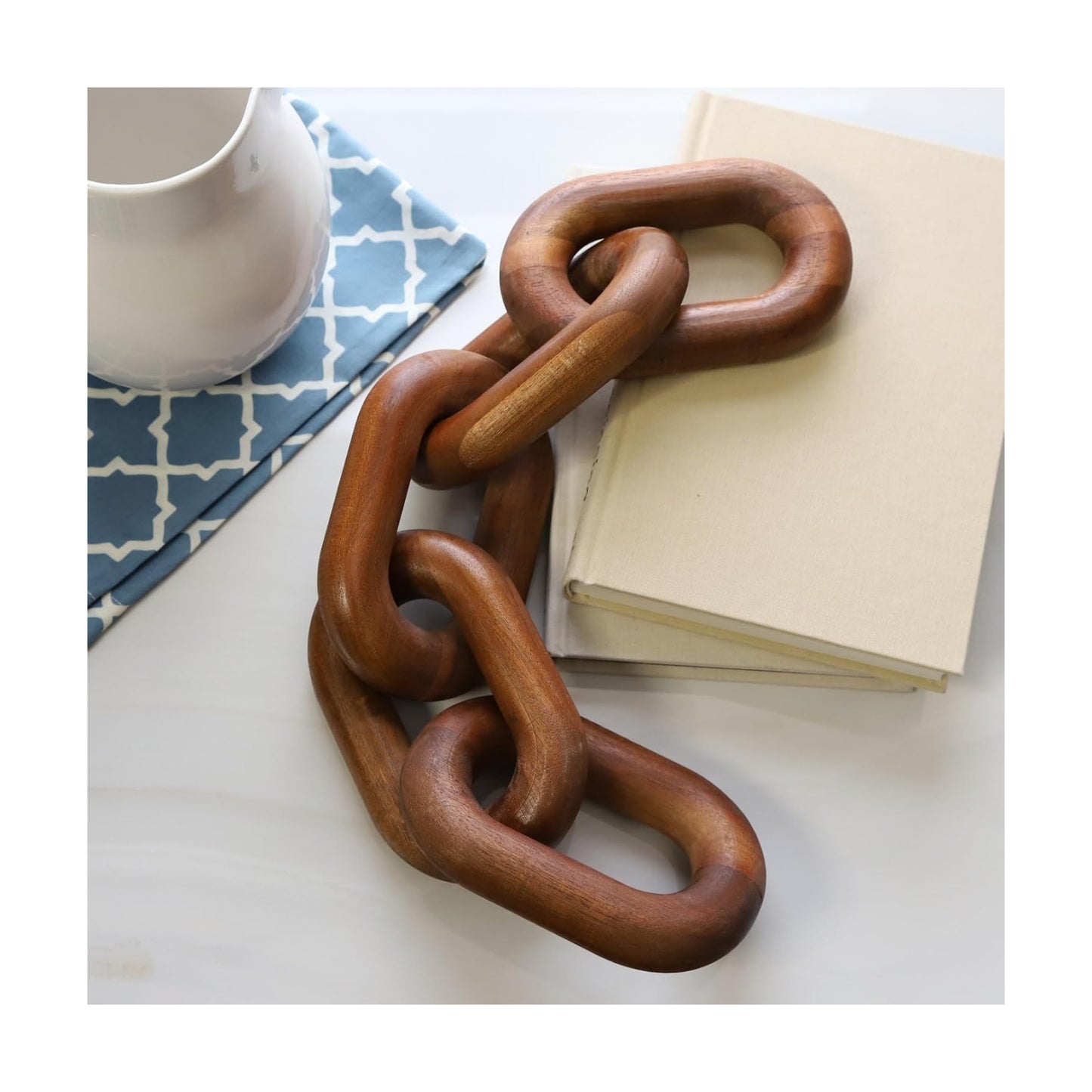 Book Shelves / Acacia Wood Chain Link Decor / Brown