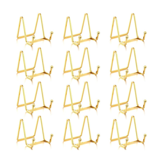 Plate Holder Easel Display Stand Metal Book Display Stand Tabletop / 3 Inch / Gold / Set of 12