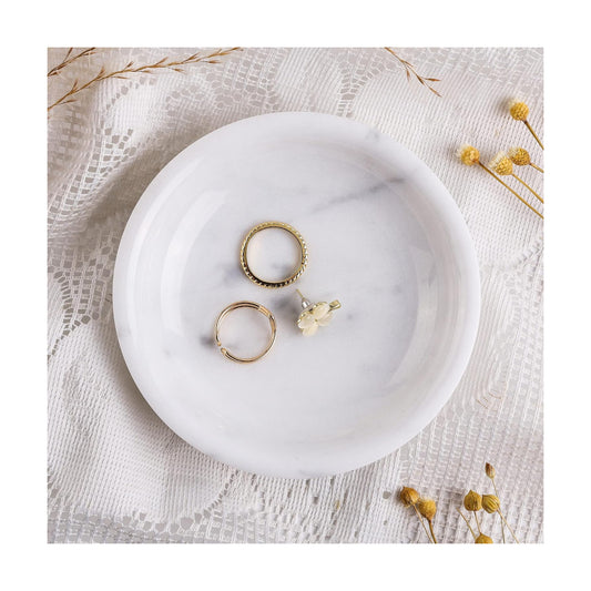 Natural Marble Travertine Ring Dish Jewelry Tray 5.5" for Women / Italian White