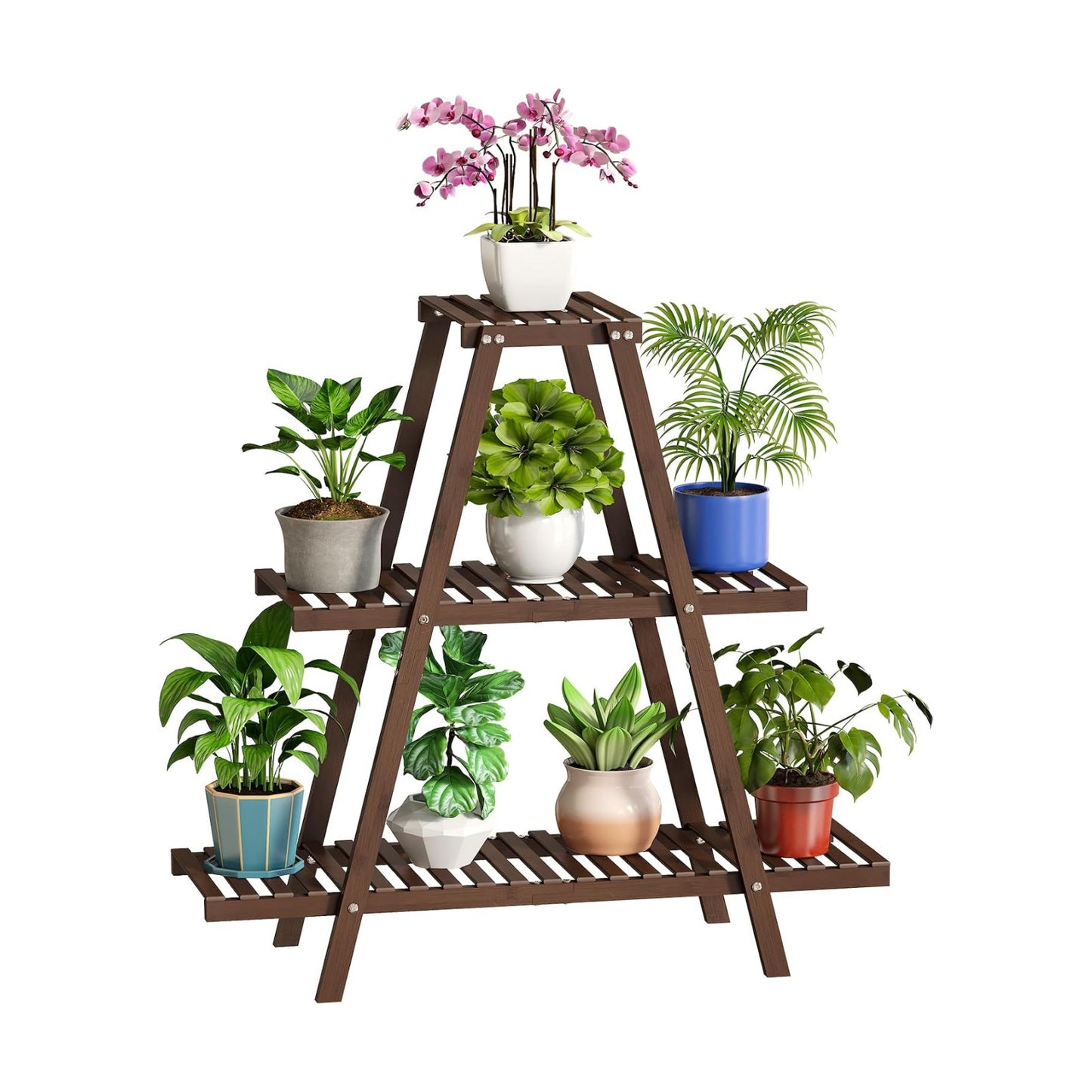 BMOSU Plant Stand Bamboo for Indoor Outdoor Tiered Plant Shelf 8 Potted Flower Holder Ladder Rack Garden Balcony Living