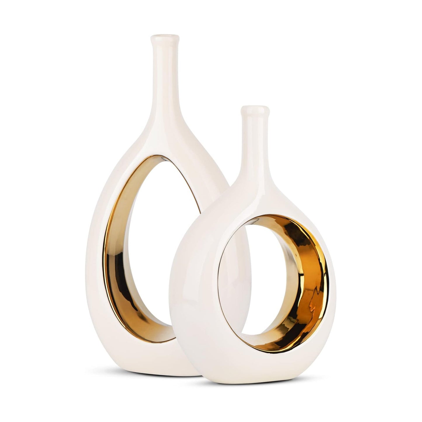 Vase Ceramic White Vases Home Decor / White and Gold