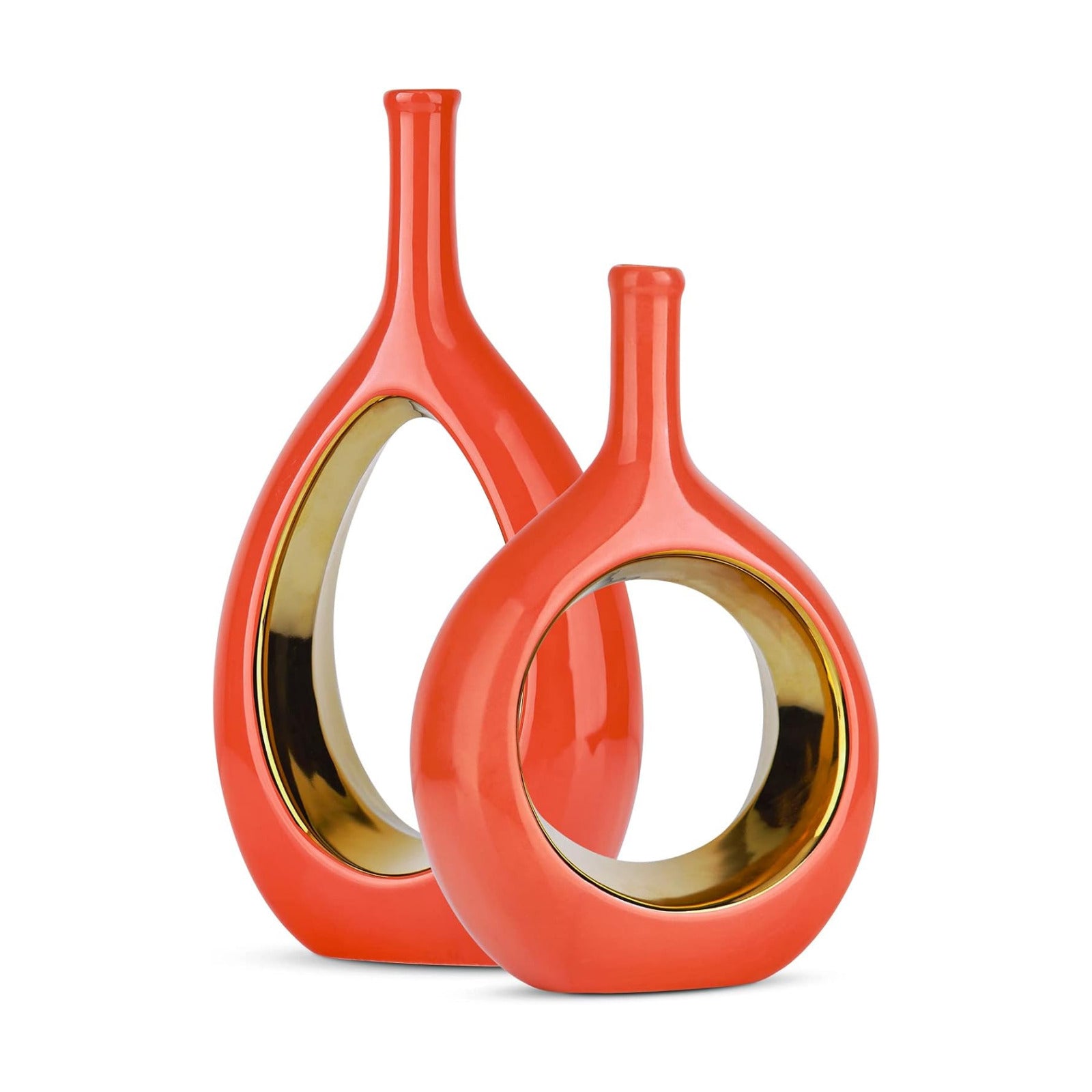 Vase Ceramic Orange Vases Home Decor / Orange and Gold