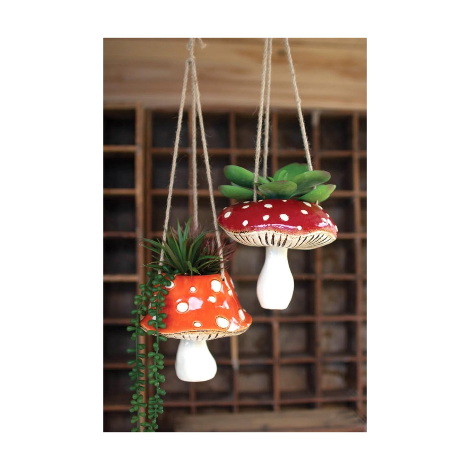 CDV2147 Set of Two Ceramic Toadstool Hanging PLANTERS