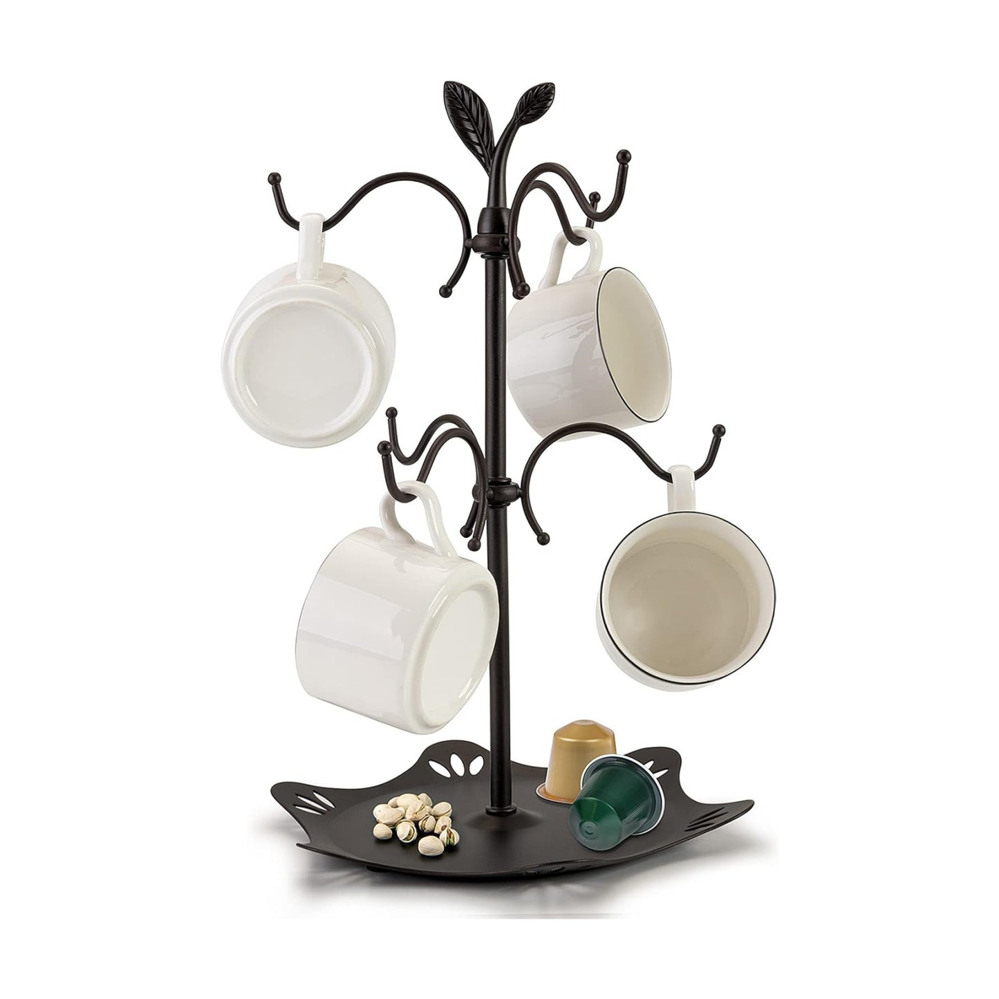 Coffee Mug Holder for Large Mugs, Mug Tree for Counter, Cup Holder for Countertop, Mug Rack with Tray, Metal Mug Tree