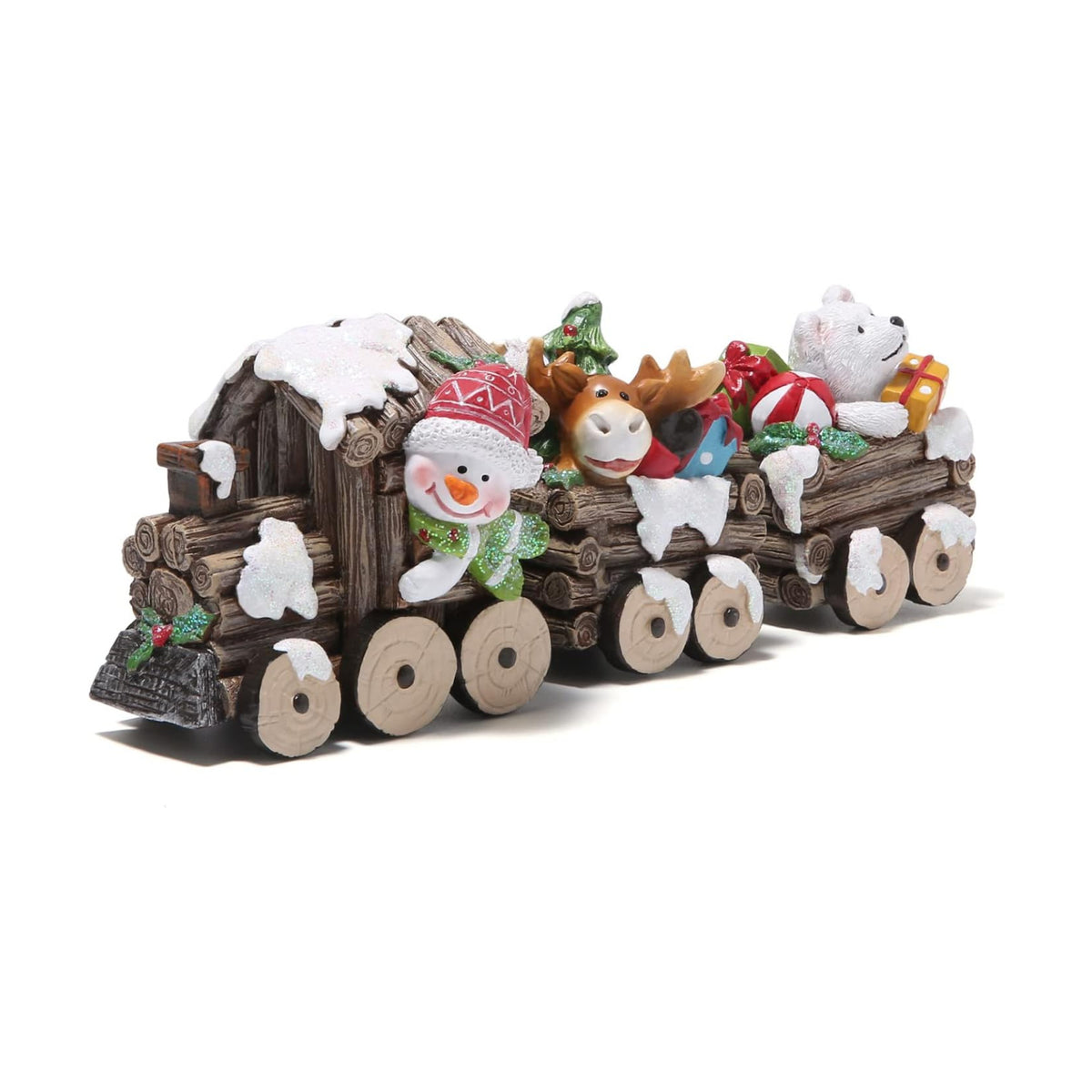 Hodao Christmas Train Decorations Indoor Wood Style Resin Figurine