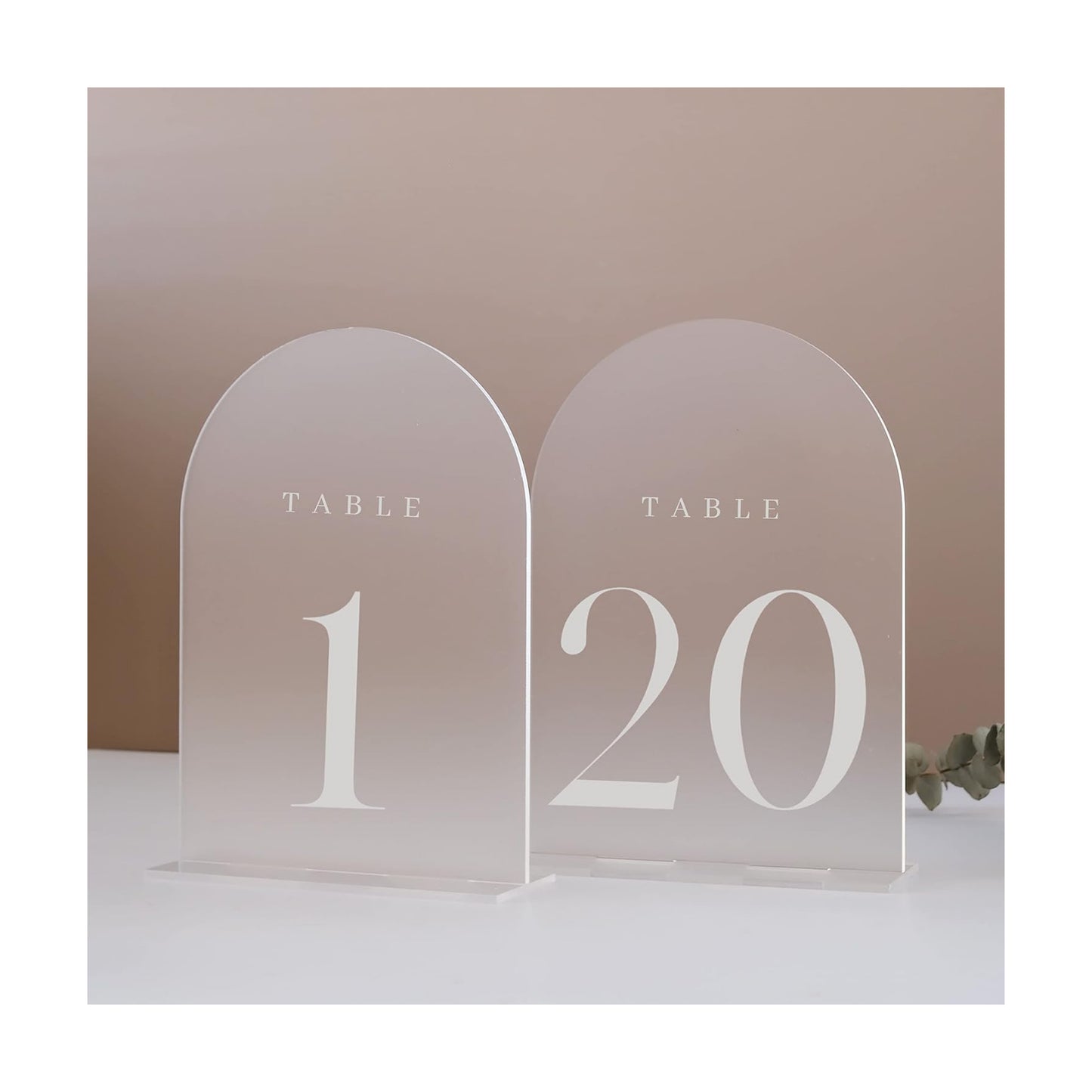 Frosted Arch Table Numbers 1-20 for Wedding, 20 Pack 5x7 Acrylic Signs With Holder, Perfect for Centerpiece Decoration